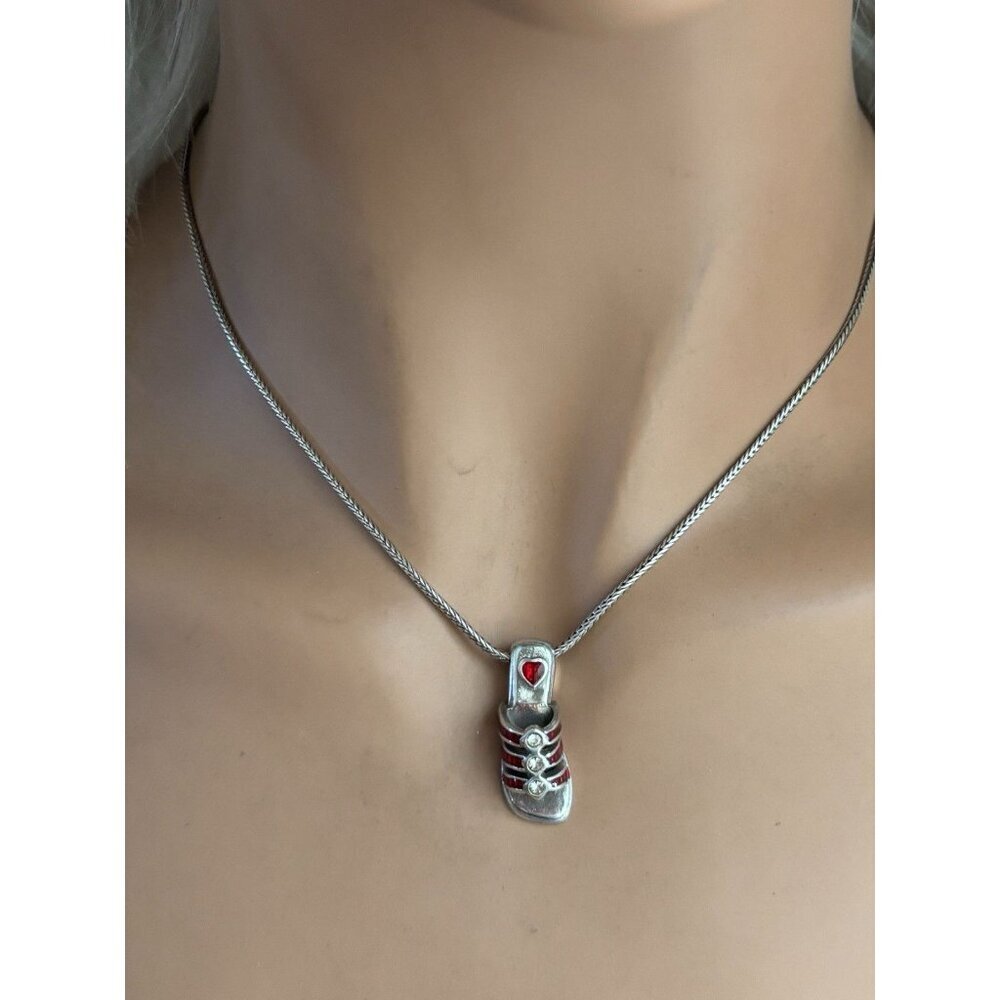 Brighton Emma's Shoe Red Enamel Clog Pendant Silver Plate Necklace Beach Vibe. - Picture 2 of 5